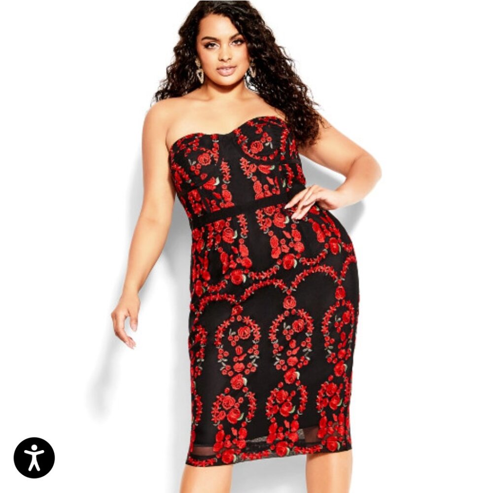 Read and Black Embroidered City Chic Dress New With Tags
